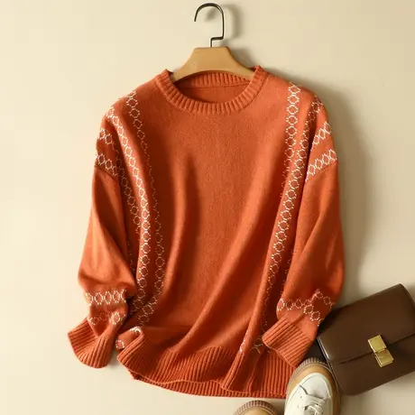 2022秋冬新款圆领毛衣女宽松长袖打底衫内搭套头大码羊毛非绒针织商品大图