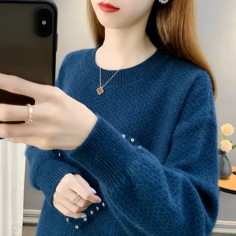 2023年秋冬新款圆领毛衣女套头加厚宽松外穿长袖针织衫打底毛衣女图片