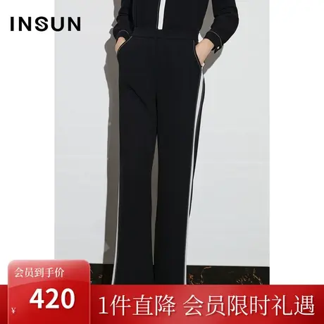 恩裳COVER2023年春款新款醋酸乱麻舒适亲肤休闲裤简约撞色直筒裤图片