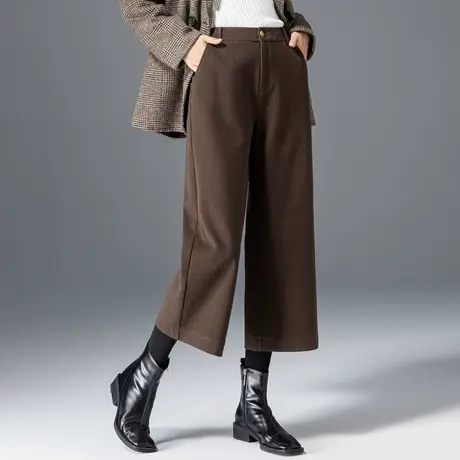 八分毛呢阔腿裤女秋冬2023新款九分西装裤休闲妈妈裤子七分直筒裤商品大图