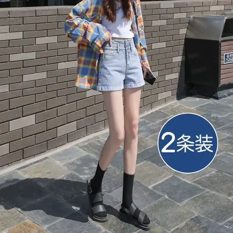 浅色高腰牛仔短裤女春秋季款2023年新款小个子a字宽松阔腿热裤子商品大图