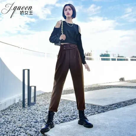 高腰哈伦裤女九分秋季新款宽松显瘦锥形烟管裤复古休闲小脚萝卜裤图片