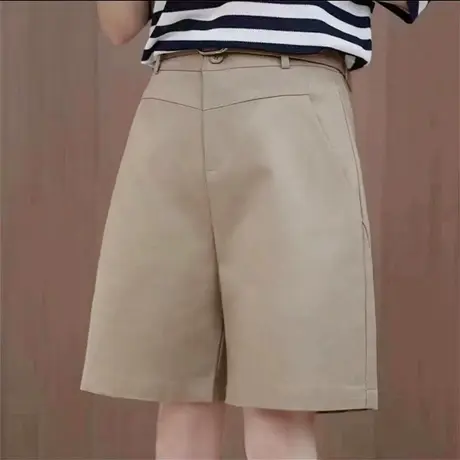 卡其色西装短裤女夏装2023新款时尚高腰休闲宽松显瘦直筒五分裤子图片