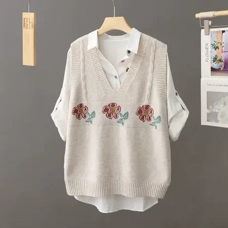 针织马甲背心女士外套秋冬外搭新款无袖毛衣马夹V领宽松外穿上衣商品大图