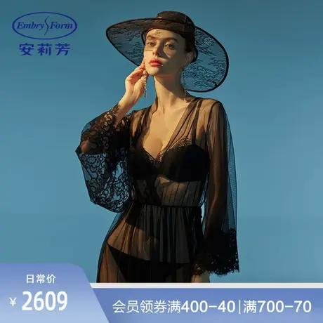安莉芳专柜薄款蕾丝边睡袍女系带性感网纱长袖家居服EL00454图片