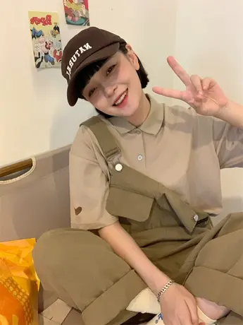 红续小众设计感爱心刺绣纯棉宽松短袖T恤polo衫女夏季宽松休闲潮图片