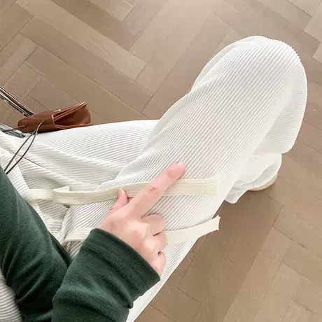 2023新款蛇骨纹阔腿裤冰丝显瘦裤子高腰百褶皱百搭拖地直筒长裤女图片