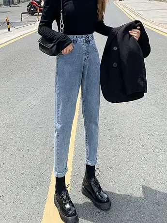 外贸清仓捡漏直筒牛仔裤女复古九分老爹萝卜裤新款时尚哈伦长裤商品大图