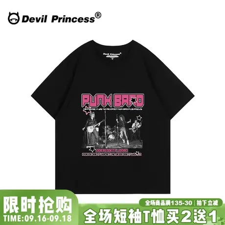 无性别穿搭街头摇滚风黑色正肩t恤女oversize大版宽松潮牌上衣夏图片