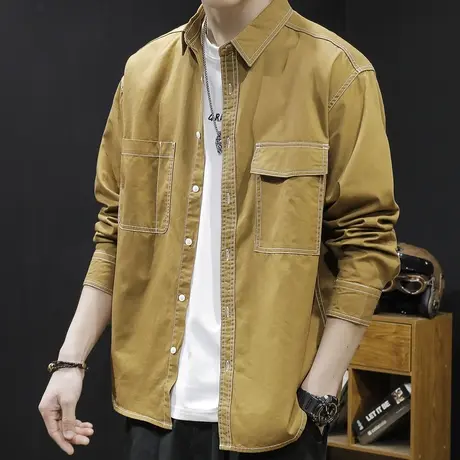 复古工装衬衫男百搭秋季2023新款宽松ins潮休闲衬衣长袖春秋外套商品大图