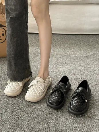 蝴蝶结豆豆鞋女2023年新款网红平底一脚蹬单鞋圆头小众孕妇懒人鞋商品大图