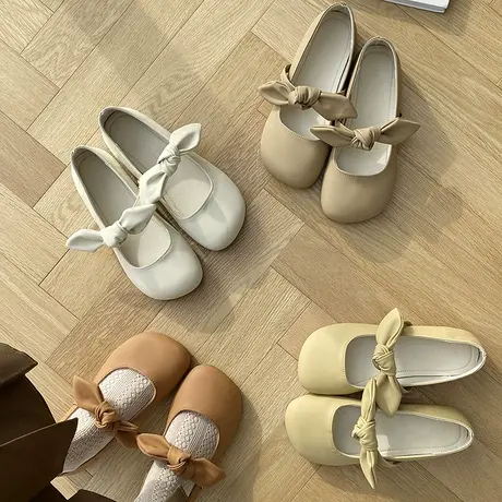 永希豆豆鞋女夏季2023新款配裙子平底轻便蝴蝶结小香风玛丽珍单鞋商品大图