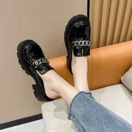 拖鞋单鞋乐福鞋包头半拖鞋女外穿2023春夏复古大头穆勒半托凉拖鞋商品大图