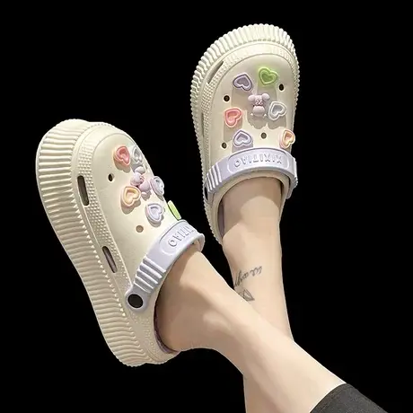 增高洞洞鞋女夏季可爱厚底防滑踩屎感外穿海边沙滩两穿包头凉拖鞋商品大图