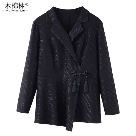 2024春季别致不规则设计大码女装西装领上衣胖MM遮肚显瘦宽松小衫图片