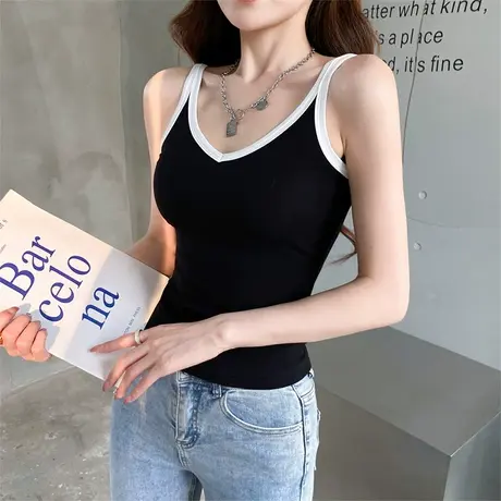 甜辣V领吊带背心女夏季内搭美背无袖t恤外穿修身显瘦气质上衣bm风图片
