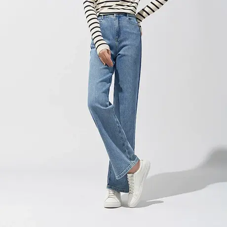 娅丽达窄版阔腿裤宽松拖地直筒牛仔裤女2024春装新品垂感薯条长裤图片
