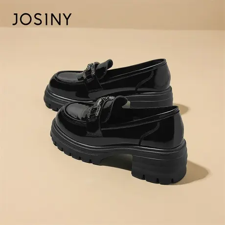 Josiny/卓诗尼厚底乐福鞋女款2024新款春季一脚蹬单鞋黑色小皮鞋商品大图