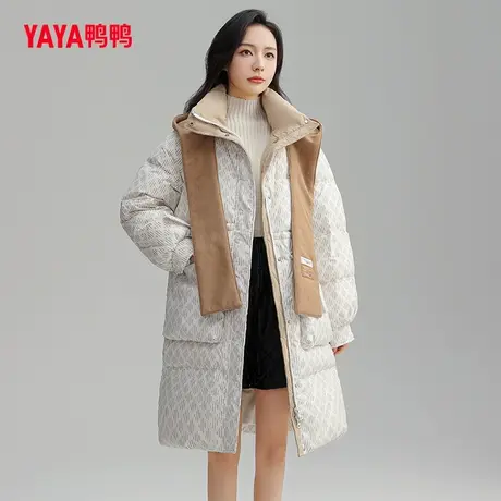 鸭鸭羽绒服女长款2023年新品时尚韩版针织连帽时尚保暖羽绒外套C图片