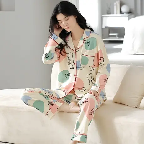 南极人睡衣女纯棉春秋款长袖长裤甜美网红风家居服套装可外穿新款商品大图