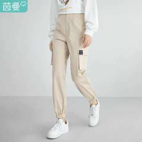 茵曼百搭休闲裤女春季2023年新款宽松中高腰萝卜工装显瘦束脚裤子图片