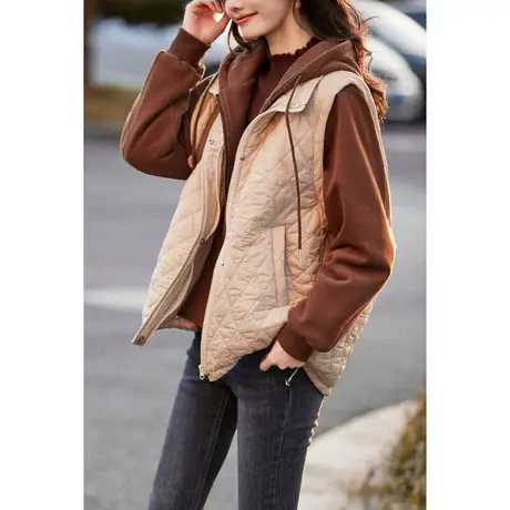 时尚气质保暖拼接棉服外套2022年冬季新款女温柔宽松休闲连帽上衣图片
