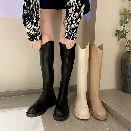 白色长靴女不过膝2023年新款秋冬厚底长筒瘦瘦靴小个子高筒骑士靴图片