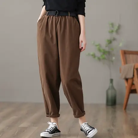 dza 高腰显瘦咖色工装休闲裤子女士春季新款百搭直筒裤宽松阔腿裤图片