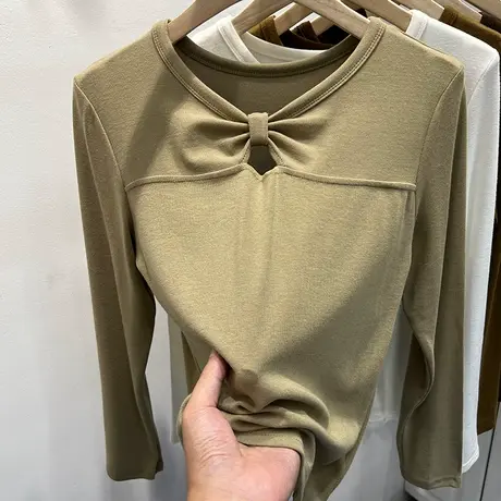 设计感小心机镂空扭结长袖T恤女2023早秋新款洋气打底衫体恤上衣图片