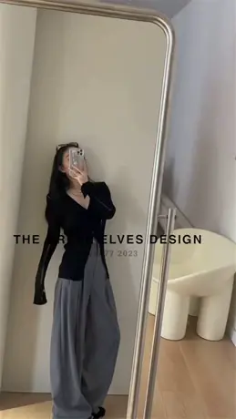 韩国东大门2023秋季新款洋气纯色简约破洞V领修身显瘦百搭针织衫商品大图