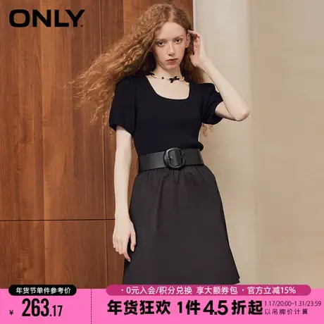ONLY2023冬季新款气质收腰A字假两件短裙黑色连衣裙女|123107008图片