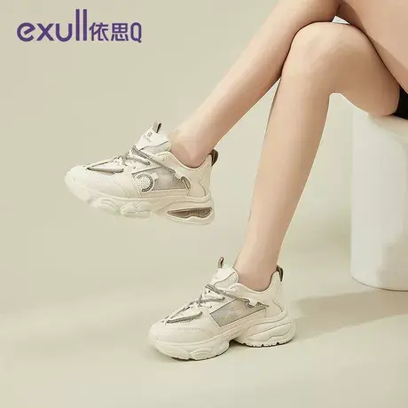 依思Q女鞋网面透气厚底百搭运动休闲增高老爹鞋商品大图