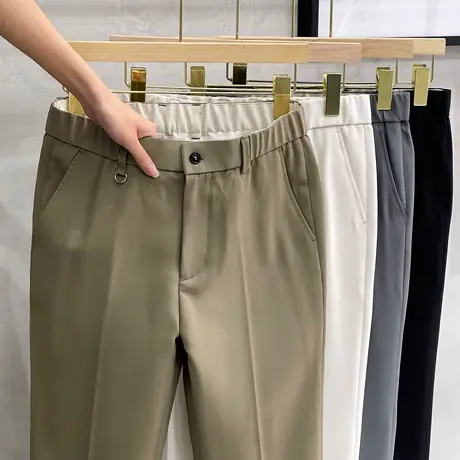 松紧腰丝光春季休闲裤男士轻熟风韩版修身商务小脚九分西裤男垂感图片