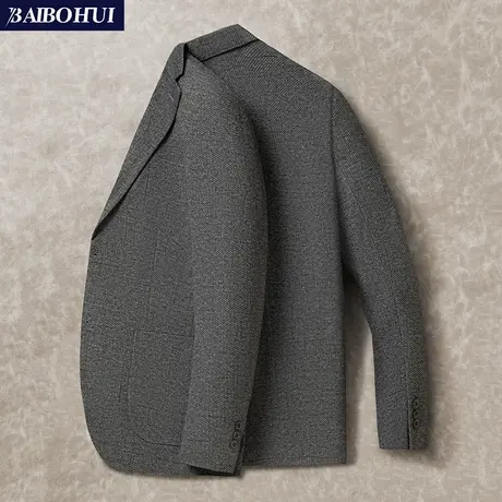 秋冬季灰色羊毛呢西服男士新款商务百搭中年高档免烫休闲西装外套图片