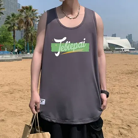 潮牌美式复古背心男夏季2025新款痞帅宽松健身运动汗衫冰丝上衣服图片