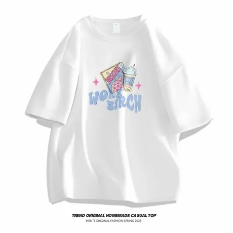 美式潮牌创意印花短袖t恤男女ins潮流夏季百搭纯棉美潮半袖上衣服商品大图