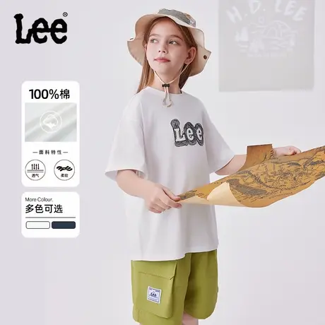 lee月光白色儿童短袖T恤2025年夏季新款棉大童上衣薄款休闲男女图片