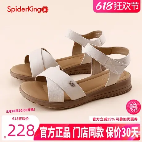 蜘蛛王女鞋2025夏季大码凉鞋4142一字带魔术贴真皮舒适休闲妈妈鞋图片