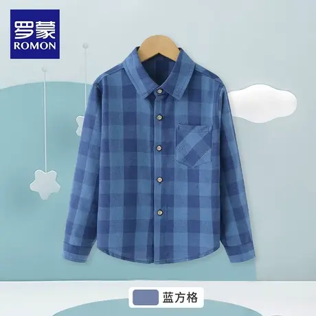 罗蒙儿童蓝色格子衬衫长袖透气春夏季休闲纯棉衬衫2025新款男女童商品大图