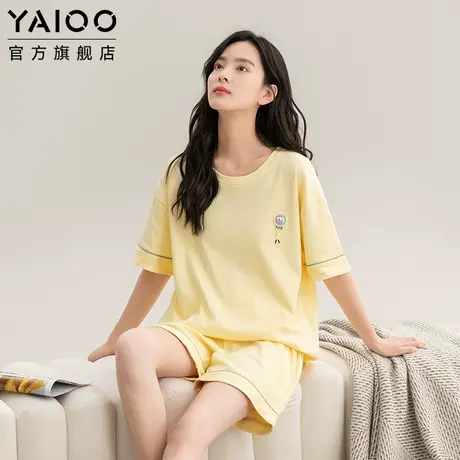 雅鹿睡衣女纯棉短袖短裤薄款2025年夏季新款简约休闲可外穿家居服商品大图