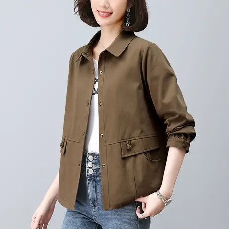 中年妈妈秋装翻领长袖外套女宽松加大码女装休闲洋气夹克开衫上衣商品大图