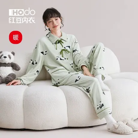 红豆女士睡衣秋冬季抗静电保暖加厚海岛绒【暖暖绒】家居服套装女商品大图