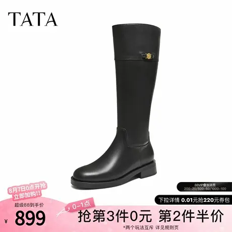 TATA他她靴子女2025黑色长筒靴加绒时装靴高筒骑士靴长靴7TGC1DG5商品大图