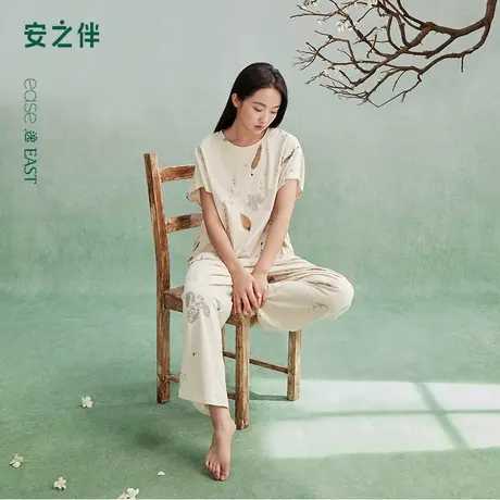 安之伴【巨凉感】睡衣女2025新款夏季纯棉短袖长裤宽松大码家居服商品大图
