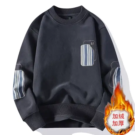 加绒卫衣男2023新款潮流加厚奥粒绒保暖上衣服秋冬男生休闲打底衫商品大图