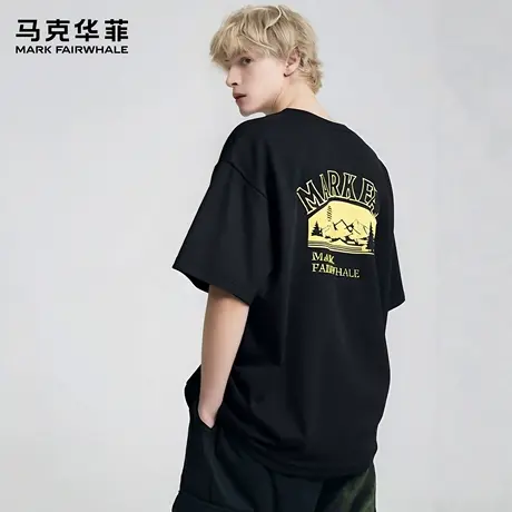 马克华菲 deer 圆弧潮牌字母短袖t恤男款夏季新款纯棉休闲半袖女商品大图