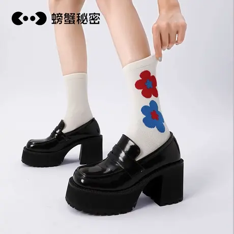 螃蟹秘密袜子女款春夏中筒长筒打底棉裤袜配乐福鞋立体花朵25新款商品大图