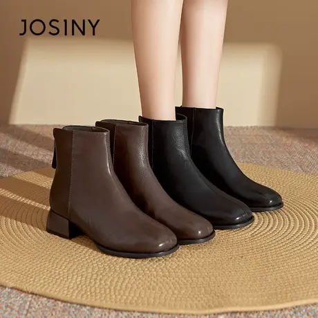 卓诗尼法式短靴女款2025秋冬季新款高跟女靴瘦瘦靴平底百搭时装靴图片