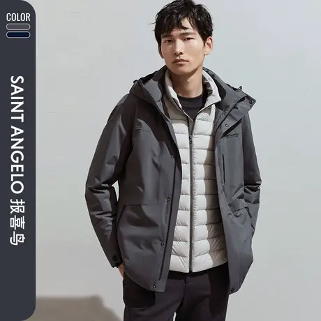 报喜鸟2023冬季新款商务休闲男士纯色连帽轻暖羽绒服鹅绒服外套图片