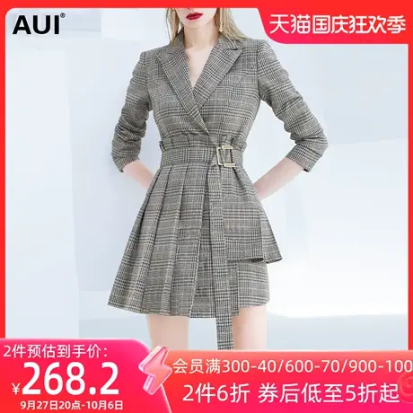 AUI设计感格子西装外套女2023年春装新款气质女神范小众职业西服图片
